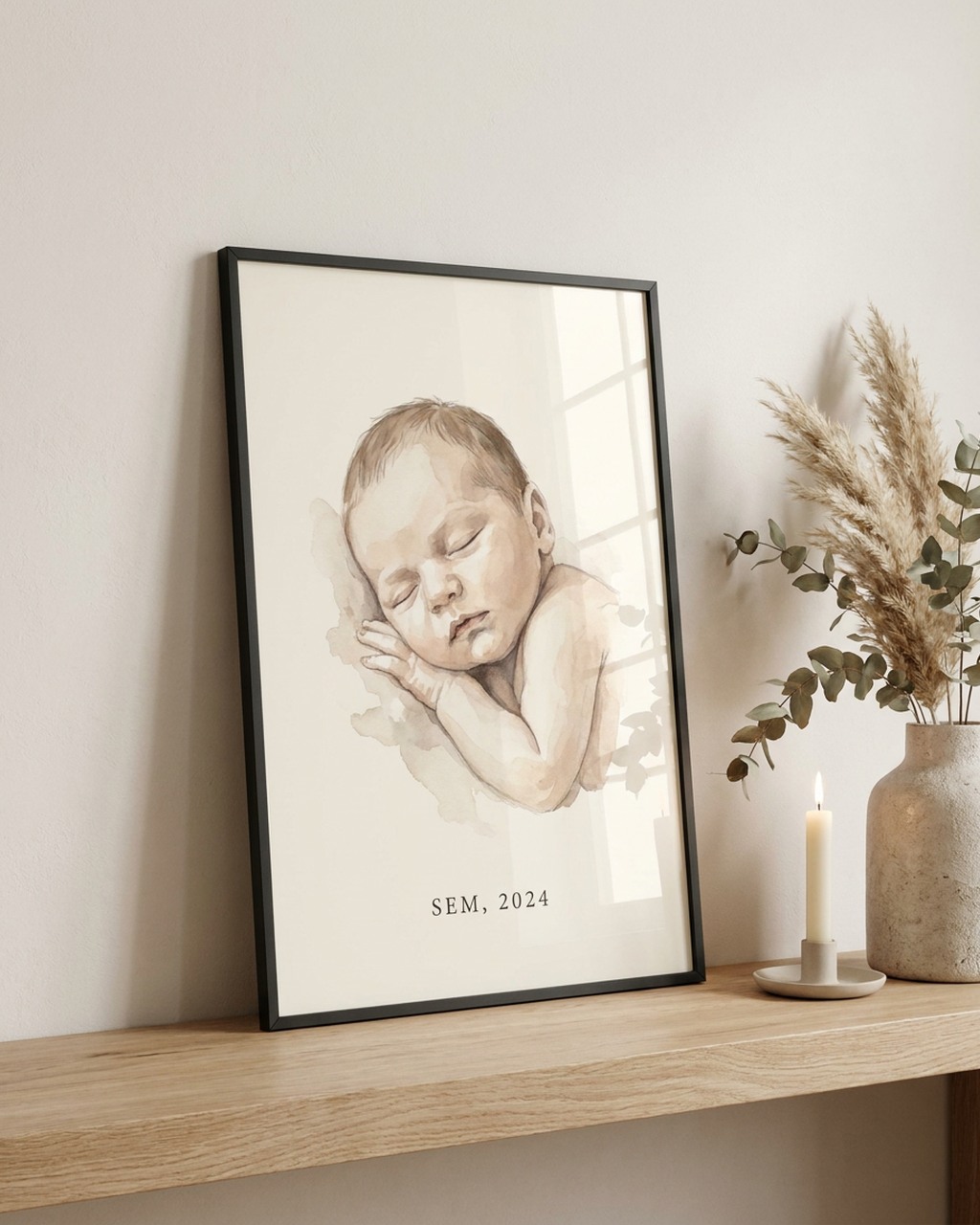 Een zacht aquarel newborn-portret