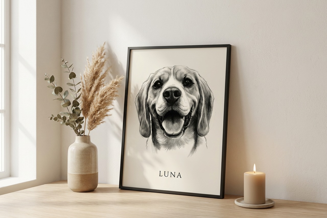 Huisdierportret ingelijst: hond of kat van je foto