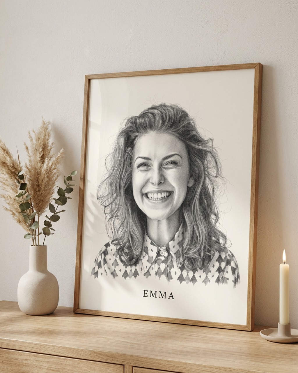 Potloodtekening ingelijst van je foto van een foto, voorbeeld van Dixels