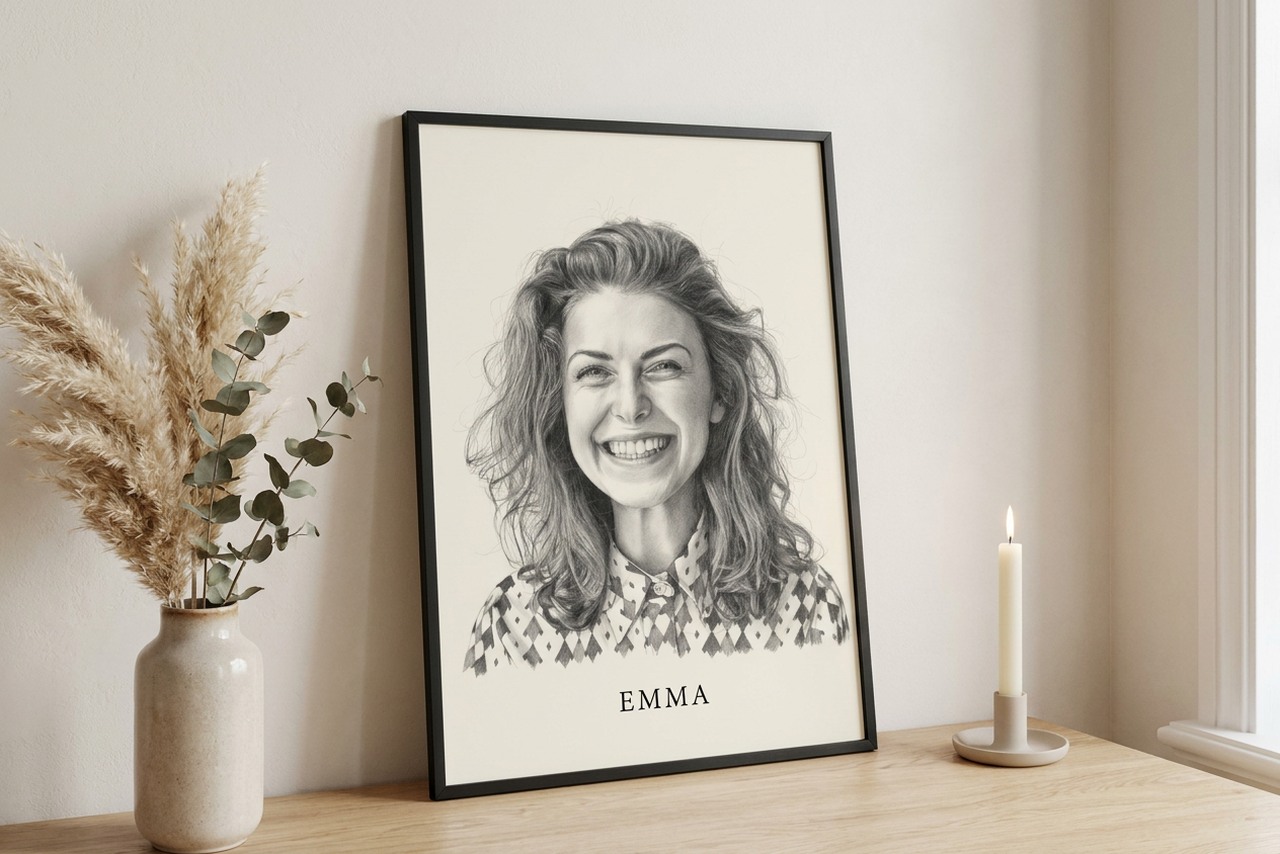 Grafiet portret als poster met lijst | potloodkunst
