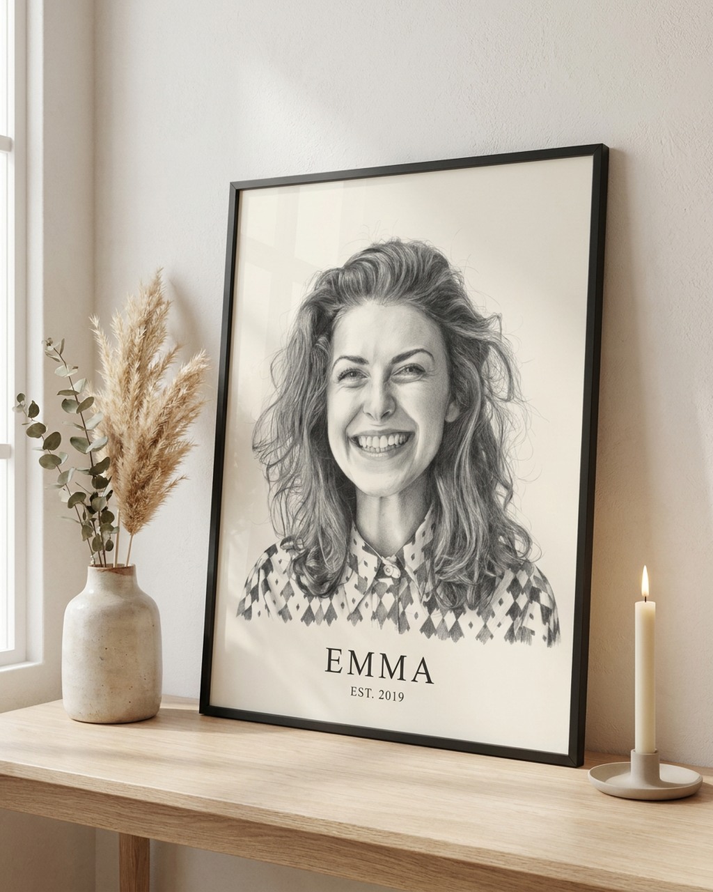 Grafiet portret als poster met lijst | potloodkunst