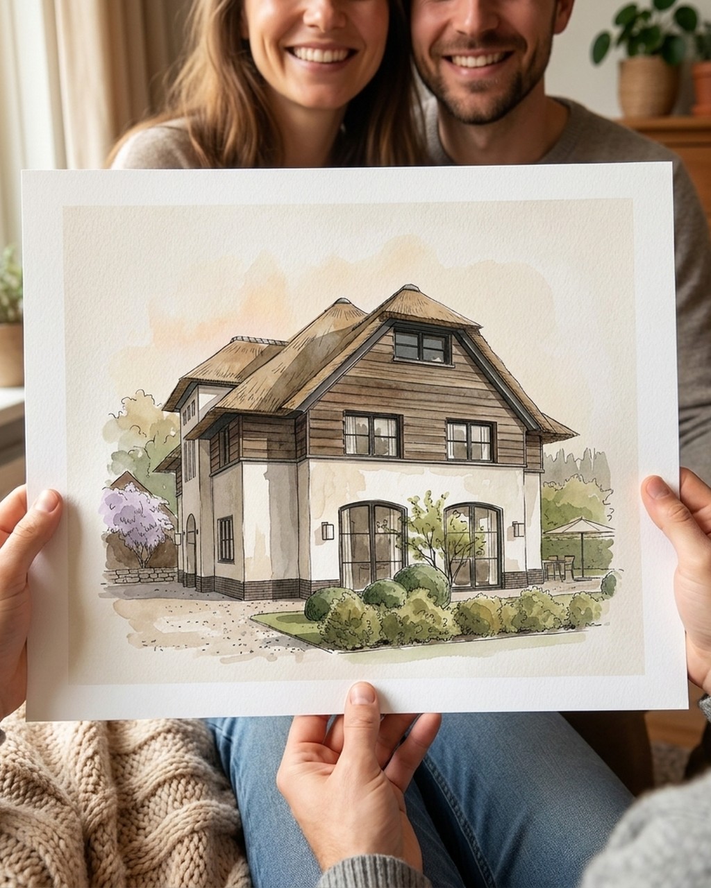 Aquarel portret met inktlijnen van je foto