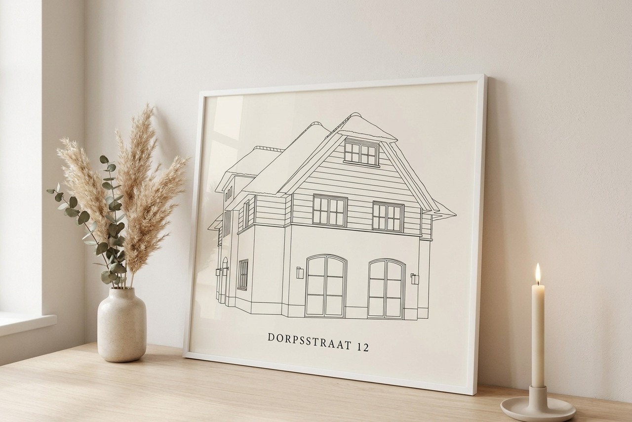 Lijntekening van je huis als persoonlijk cadeau