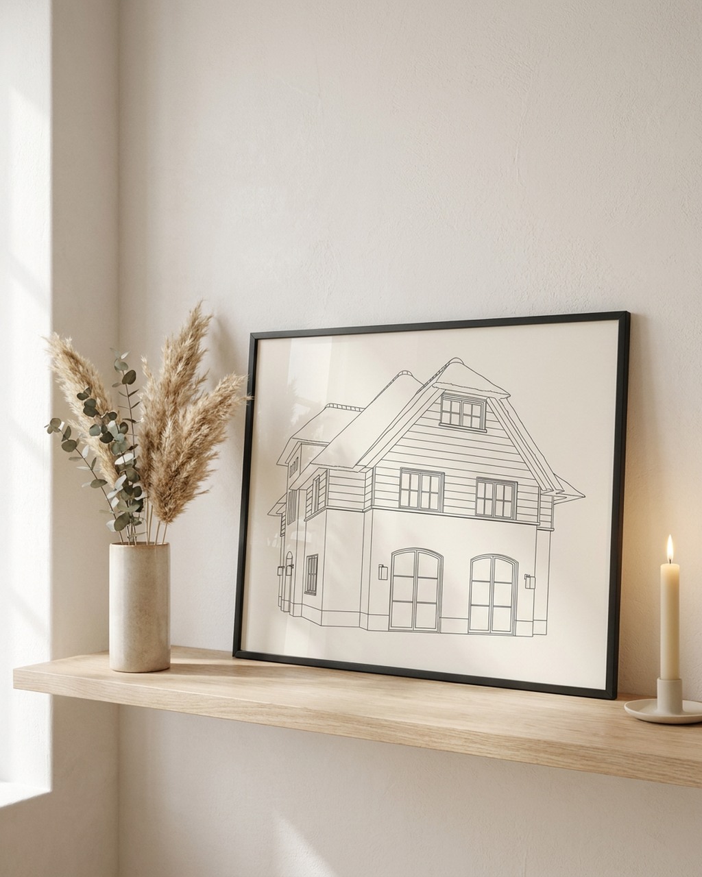 Lijntekening van je huis als poster met lijst