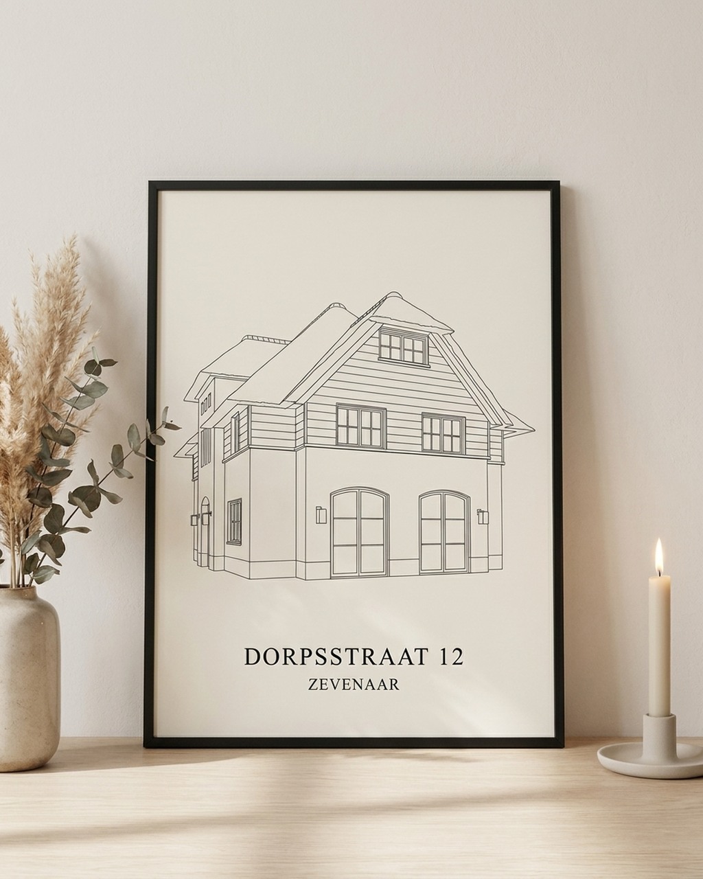 Lijntekening van je huis als poster met lijst