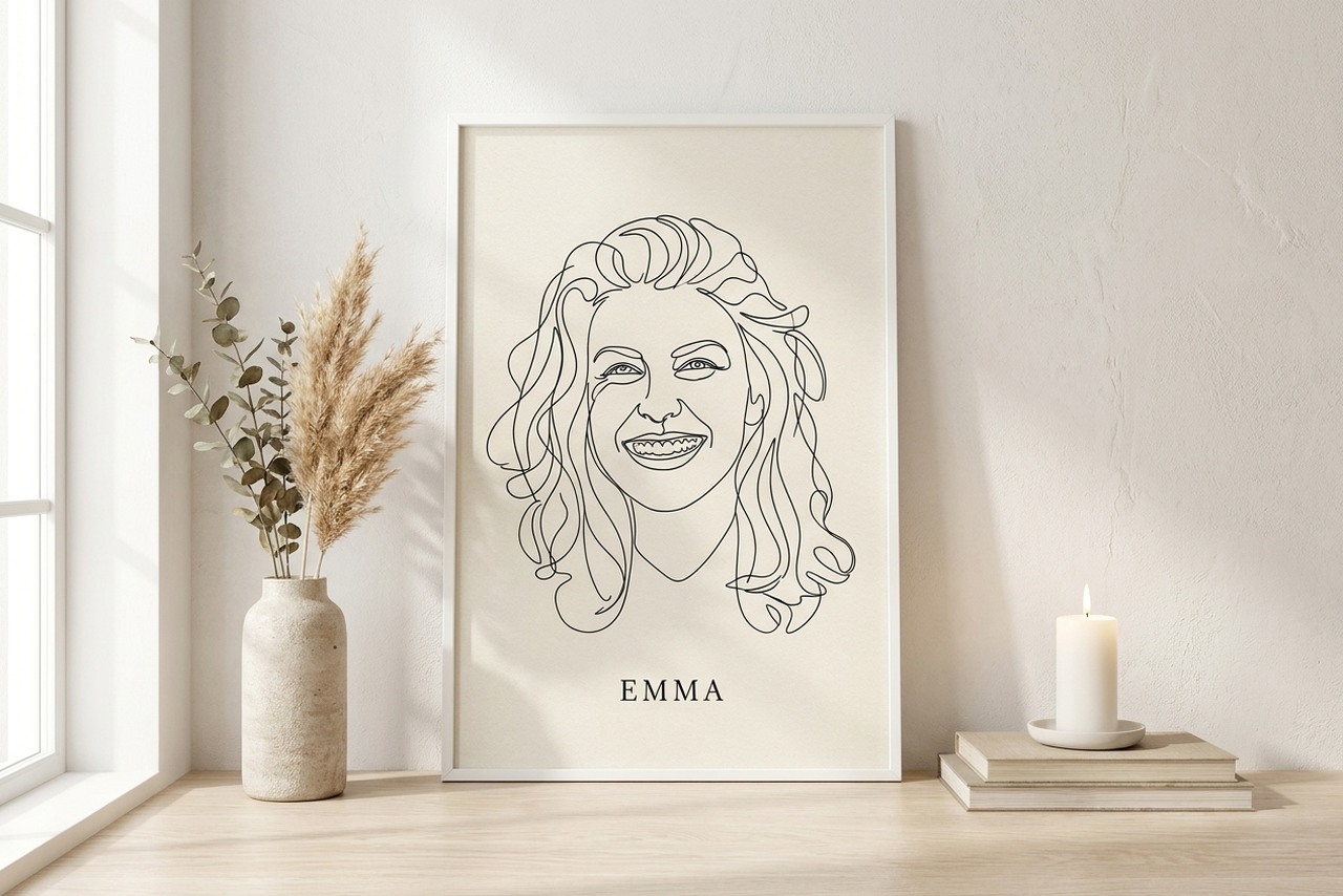 One line tekening als gepersonaliseerd cadeau