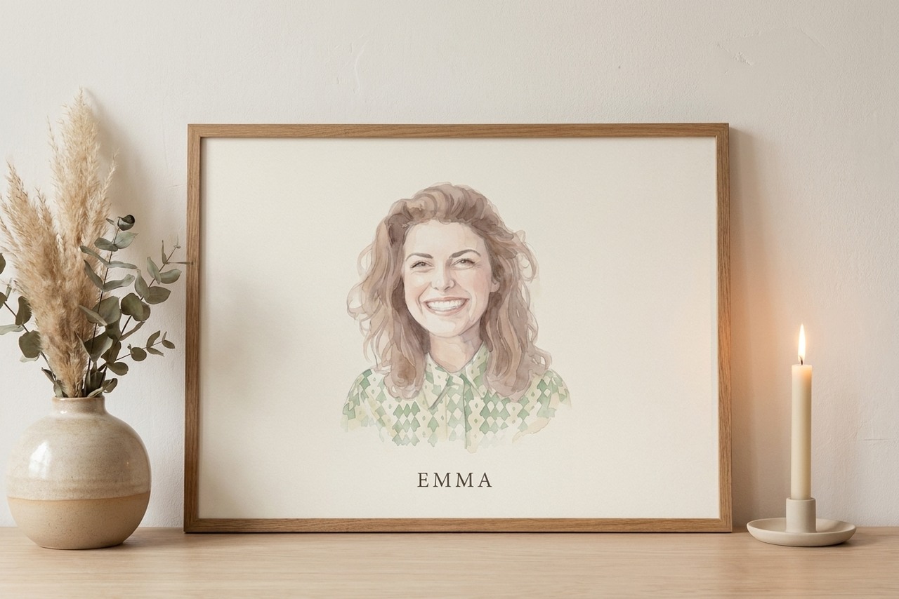Waterverf portret ingelijst van je foto