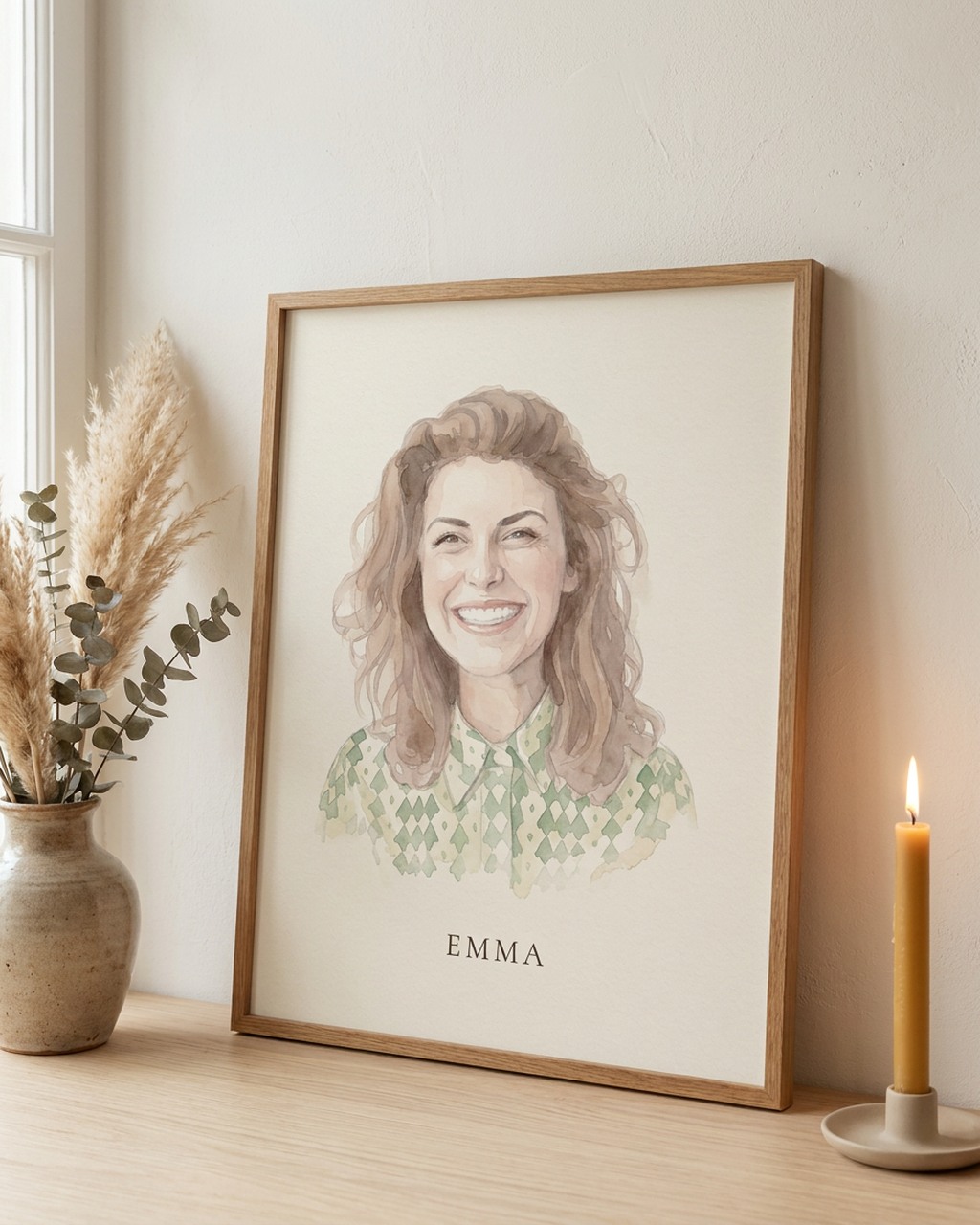 Waterverf portret ingelijst van je foto van een foto, voorbeeld van Dixels