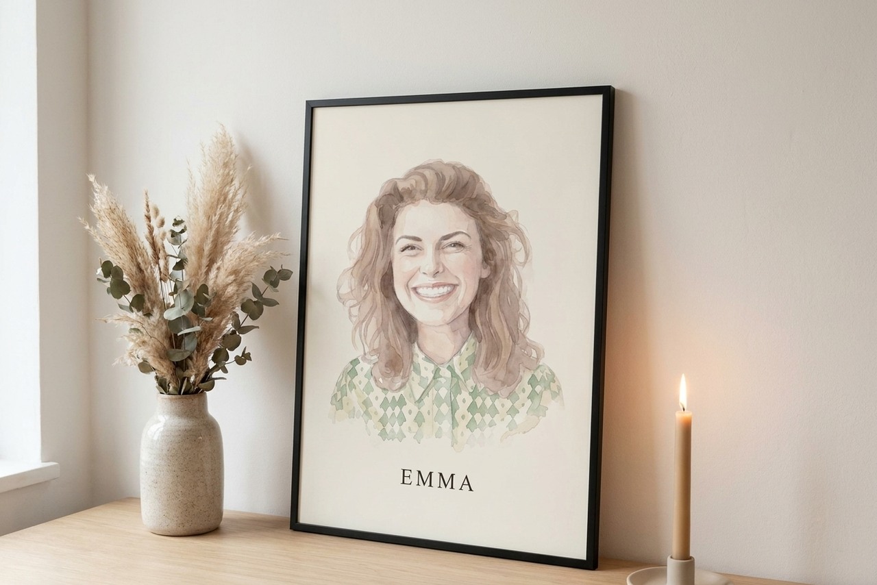 Aquarel portret als poster met lijst