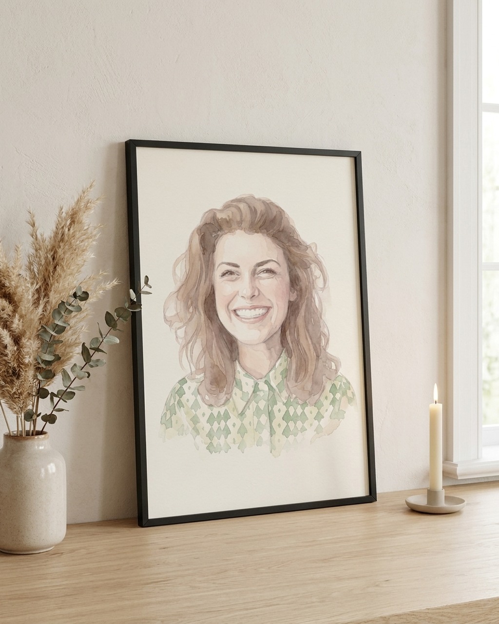 Aquarel portret als poster met lijst