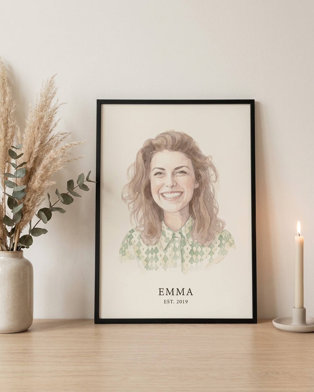 Aquarel portret als poster met lijst