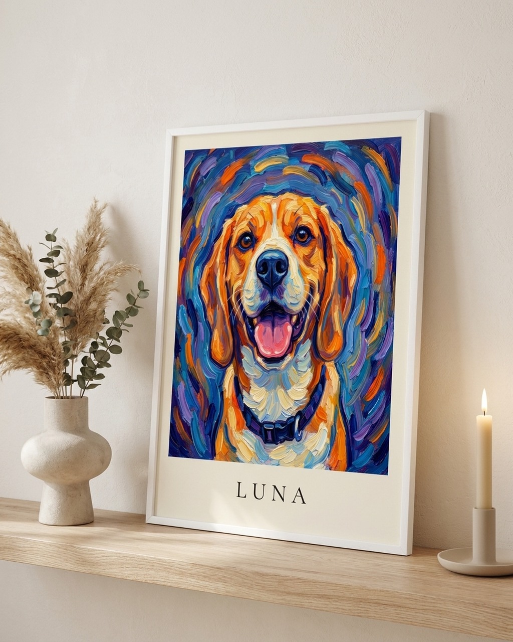 Expressief dierportret als gepersonaliseerd cadeau van een foto, voorbeeld van Dixels