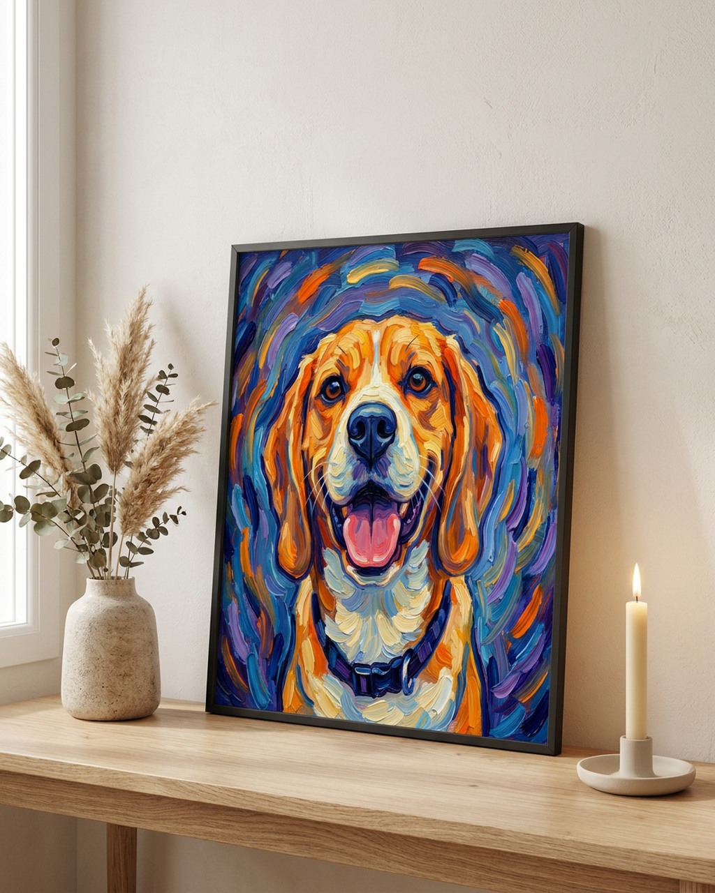 Expressief huisdierportret als poster met lijst