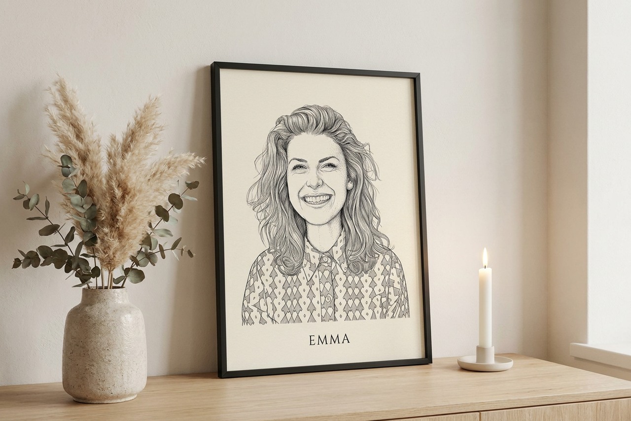 Zwart-wit portret als poster met lijst