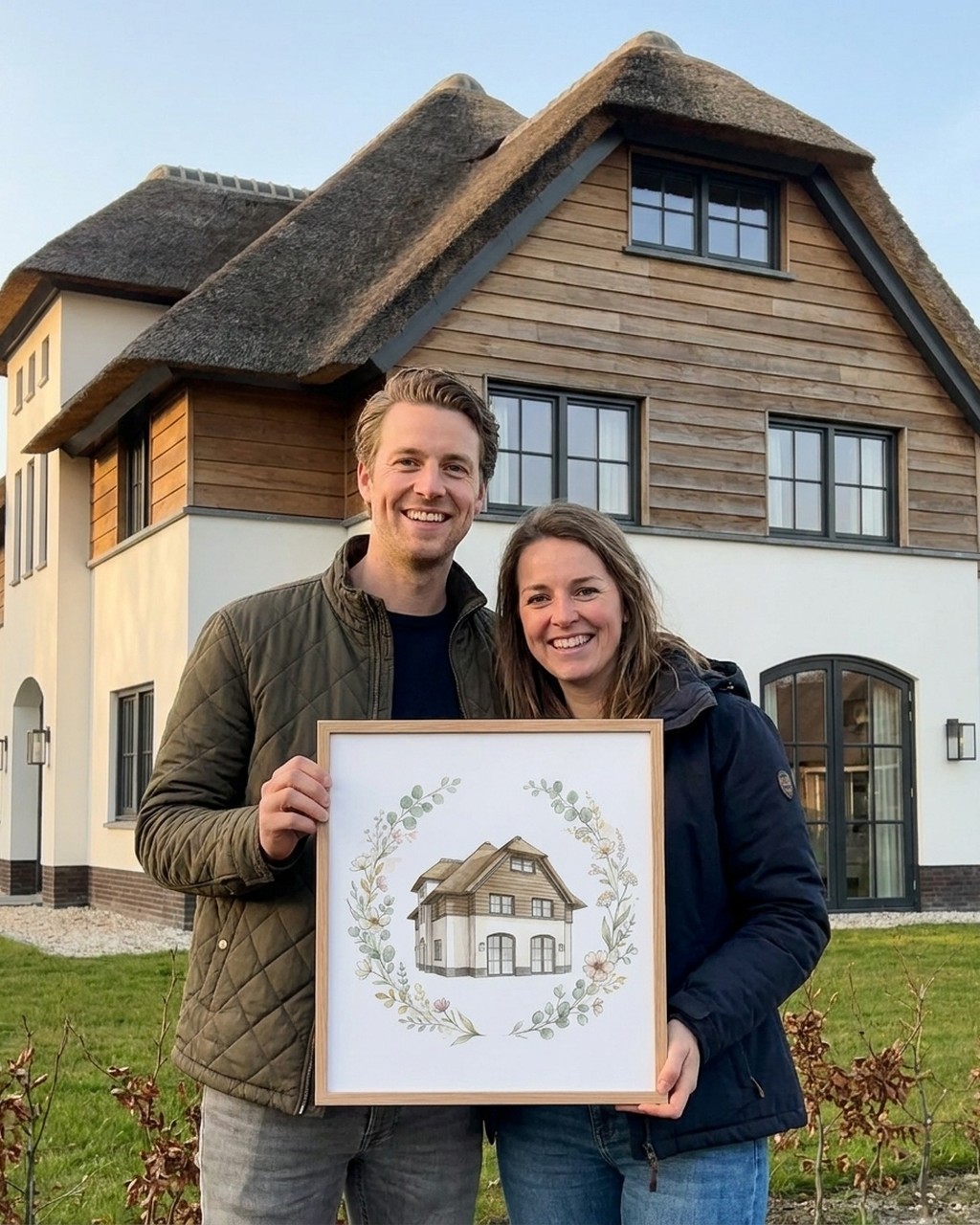 Botanische krans kunstwerk bij iemand thuis