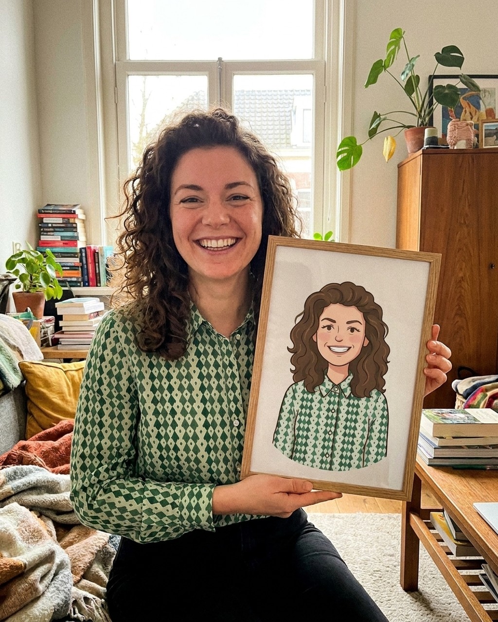 Family cartoon artwork in a real home