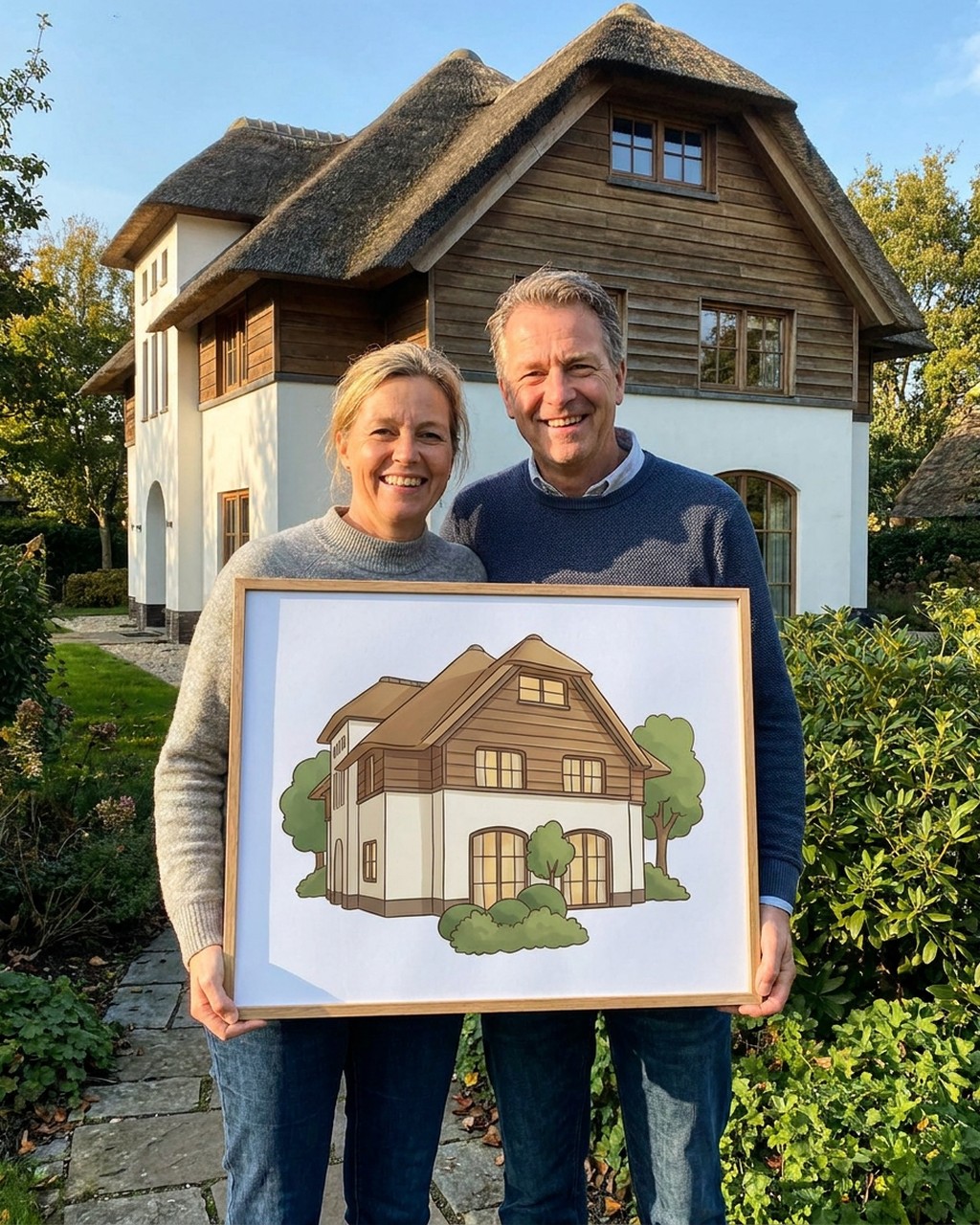 Family cartoon artwork in a real home