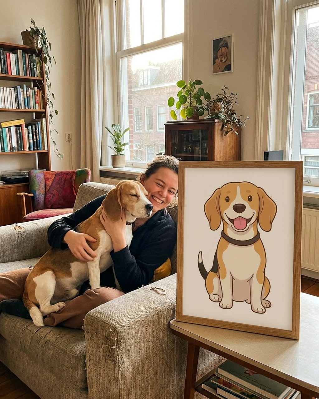Family cartoon artwork in a real home