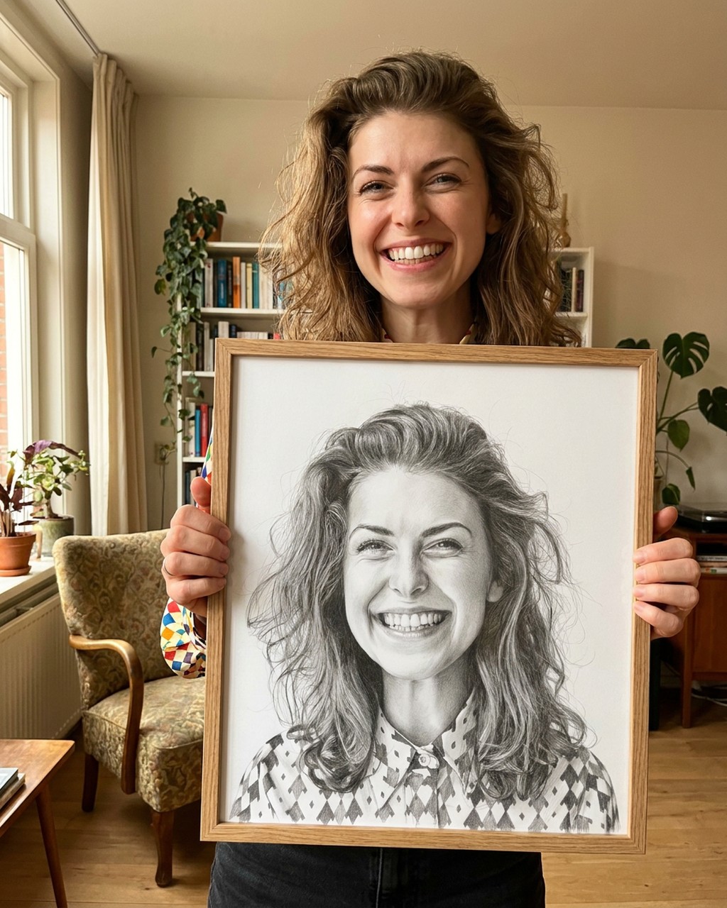 Person artwork in a real home