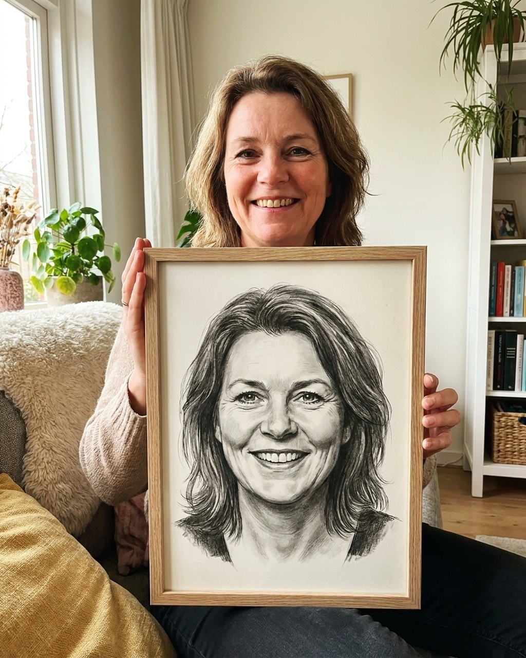 Houtskool kunstwerk bij iemand thuis