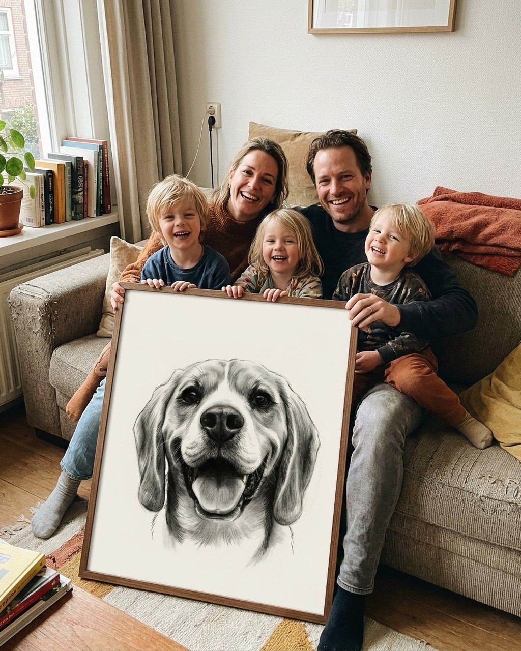 Houtskool kunstwerk bij iemand thuis