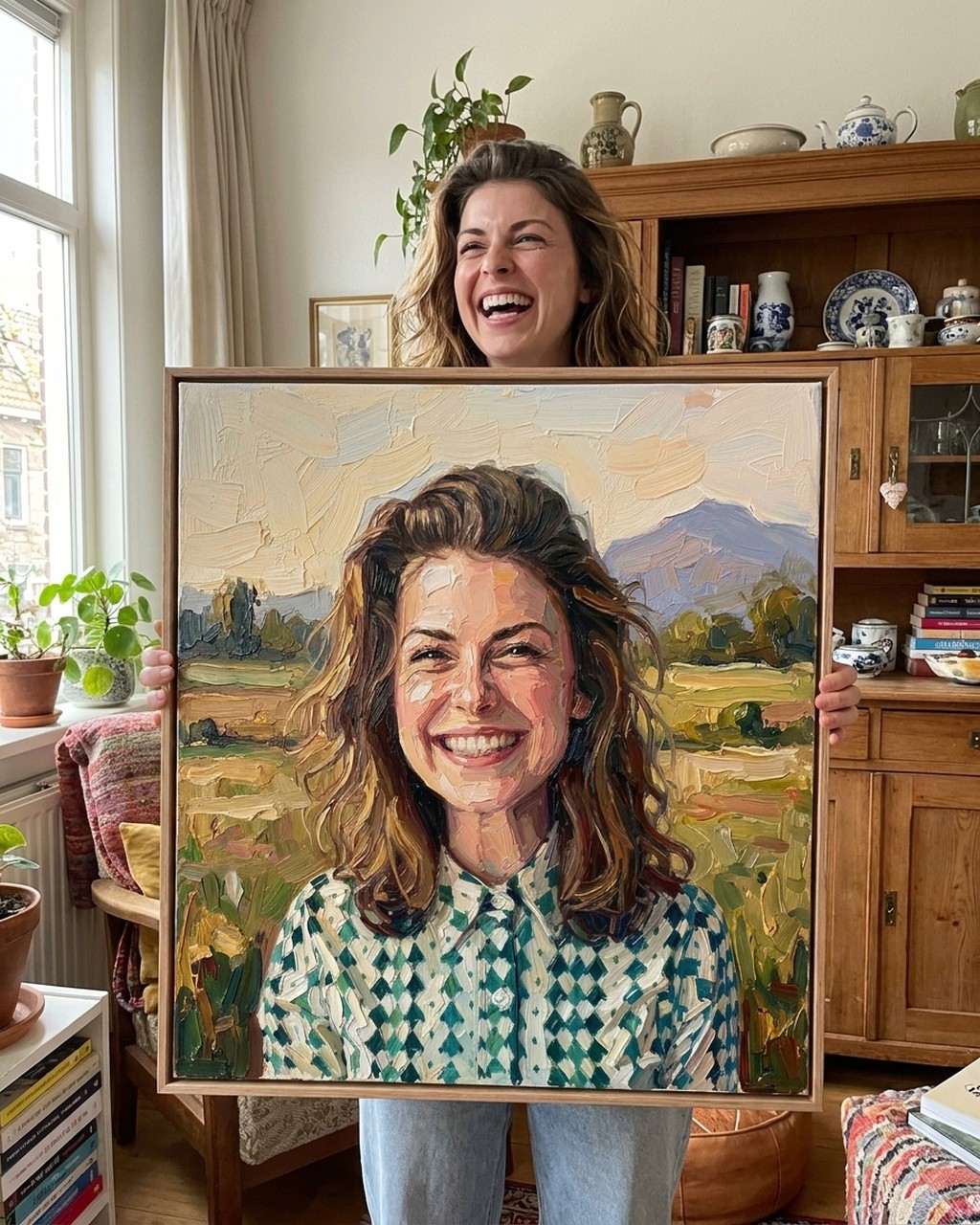 Impasto oil artwork in a real home