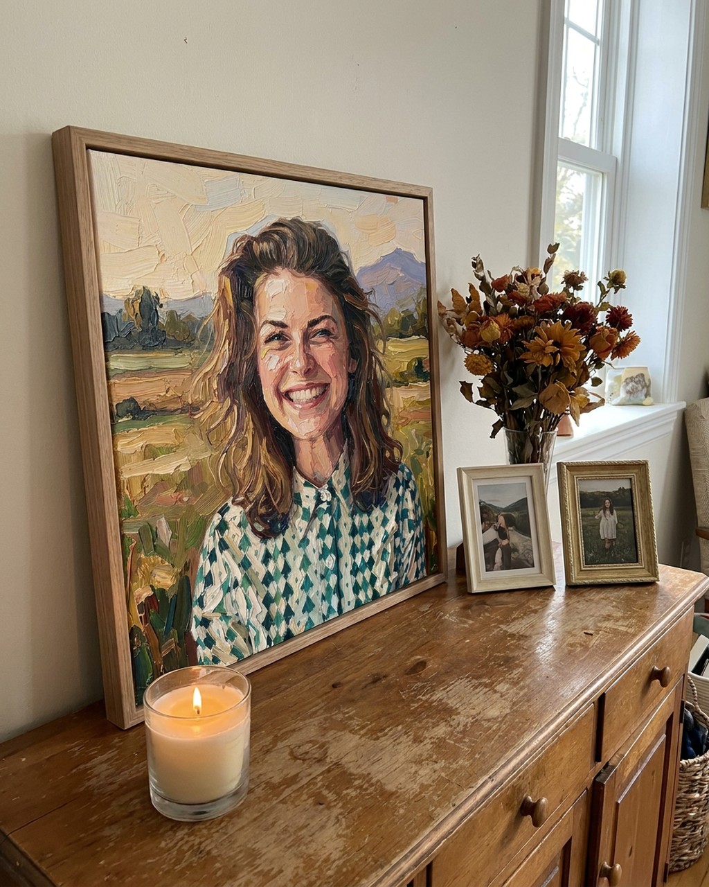 Impasto oil artwork in a real home