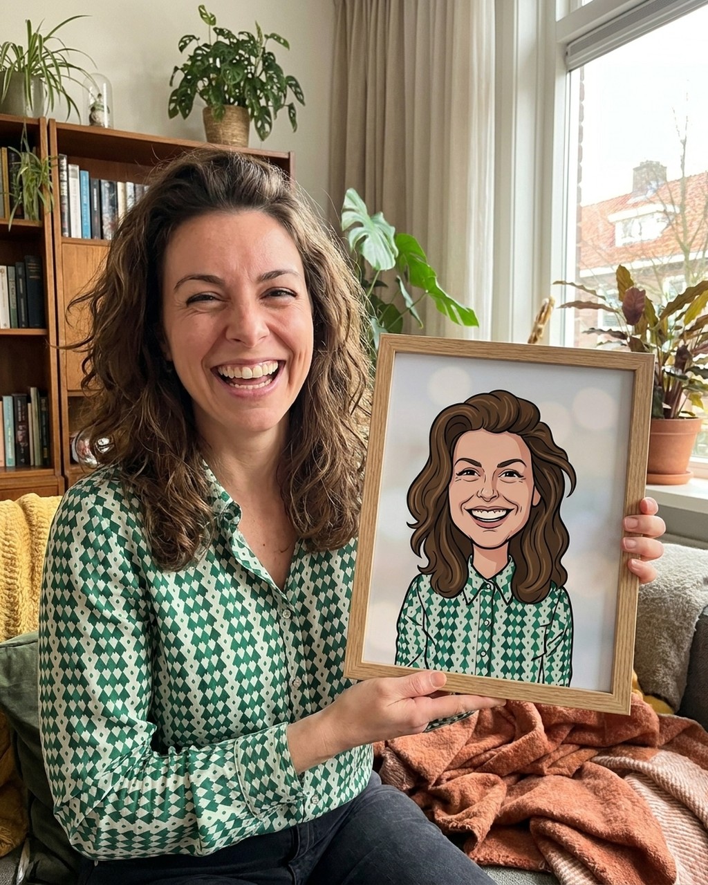 Karikatuur kunstwerk bij iemand thuis