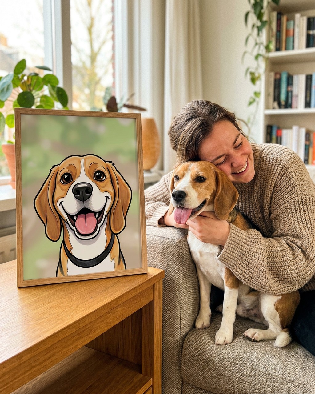 Karikatuur kunstwerk bij iemand thuis