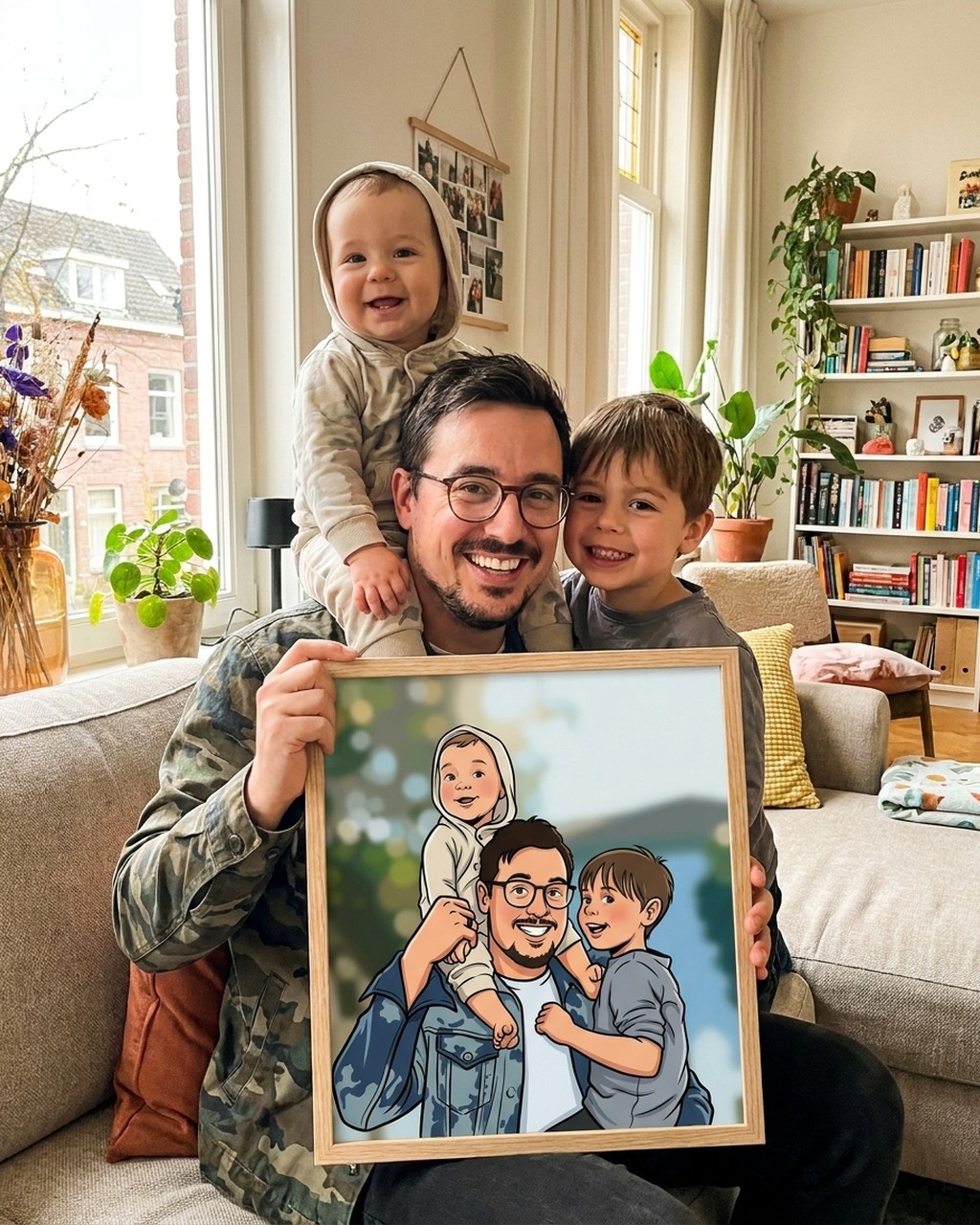 Karikatuur kunstwerk bij iemand thuis