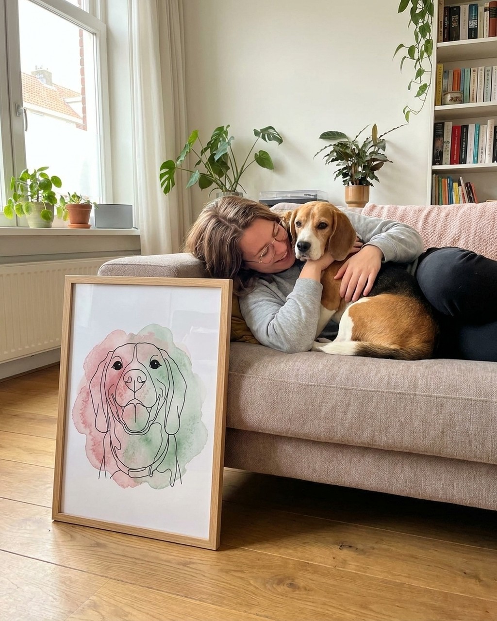 Line + color splash artwork in a real home