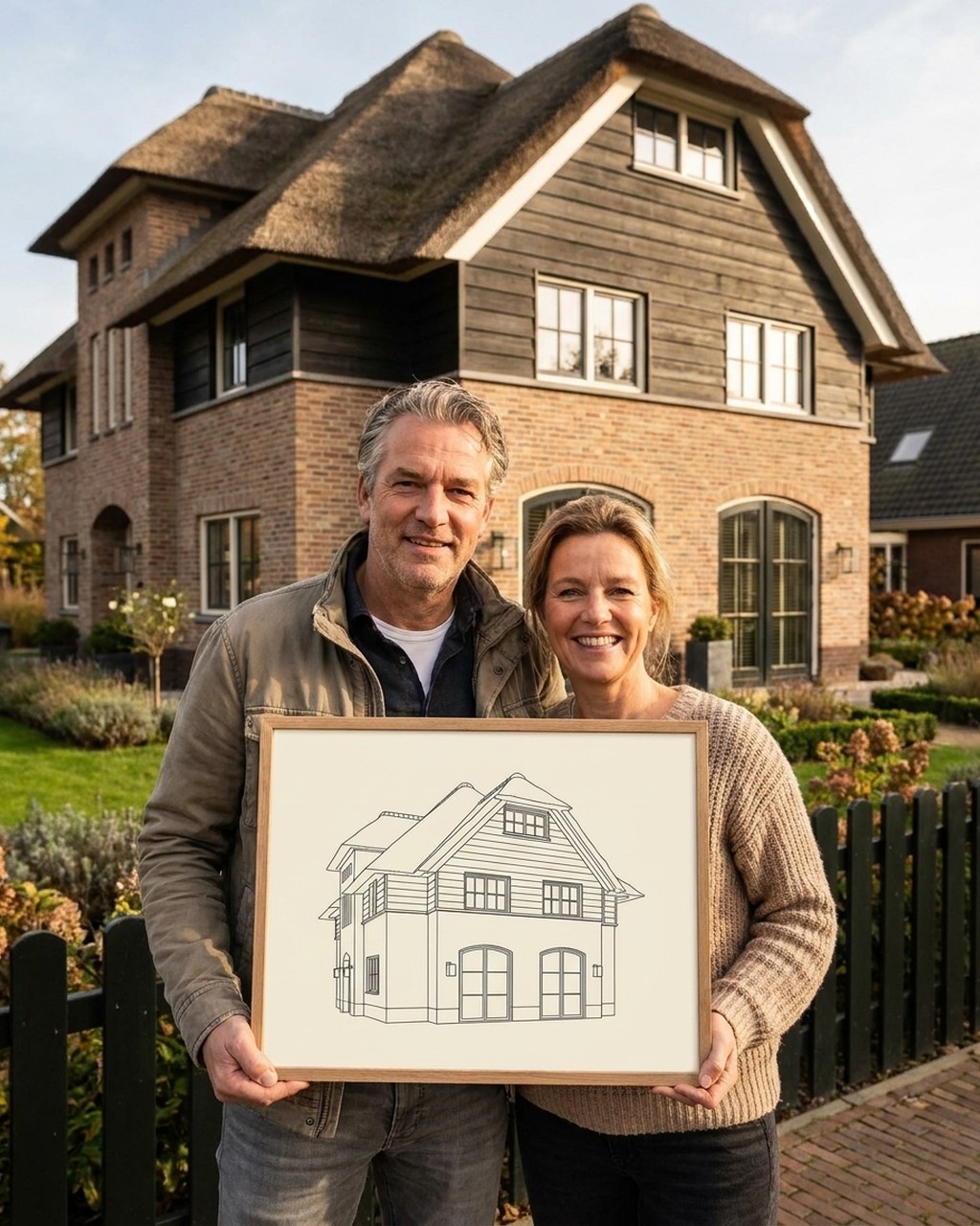 Lijntekening kunstwerk bij iemand thuis