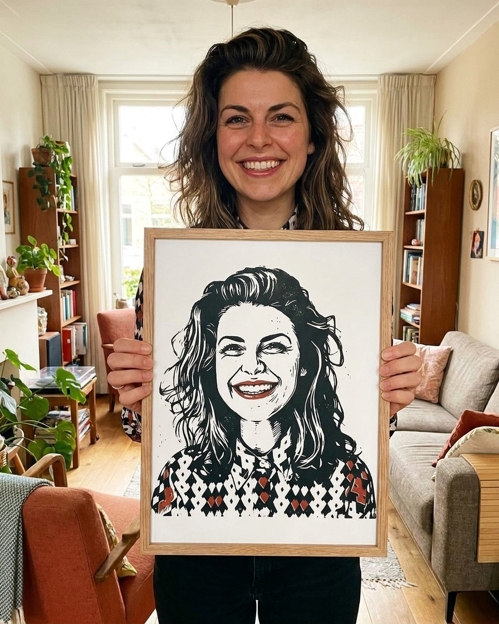 Linocut artwork in a real home