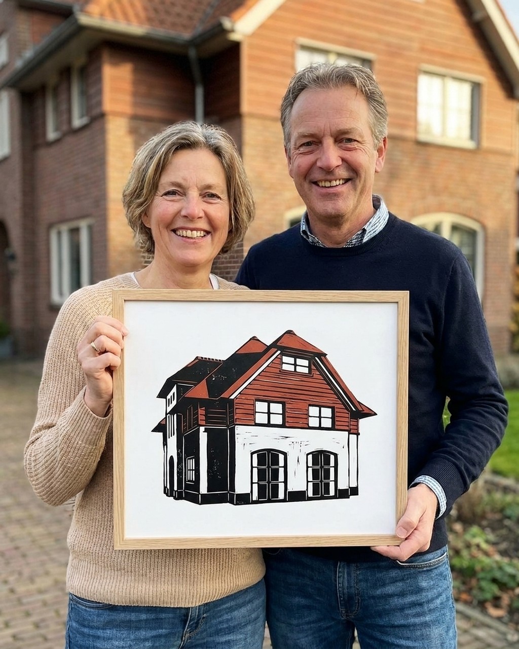 Linocut artwork in a real home