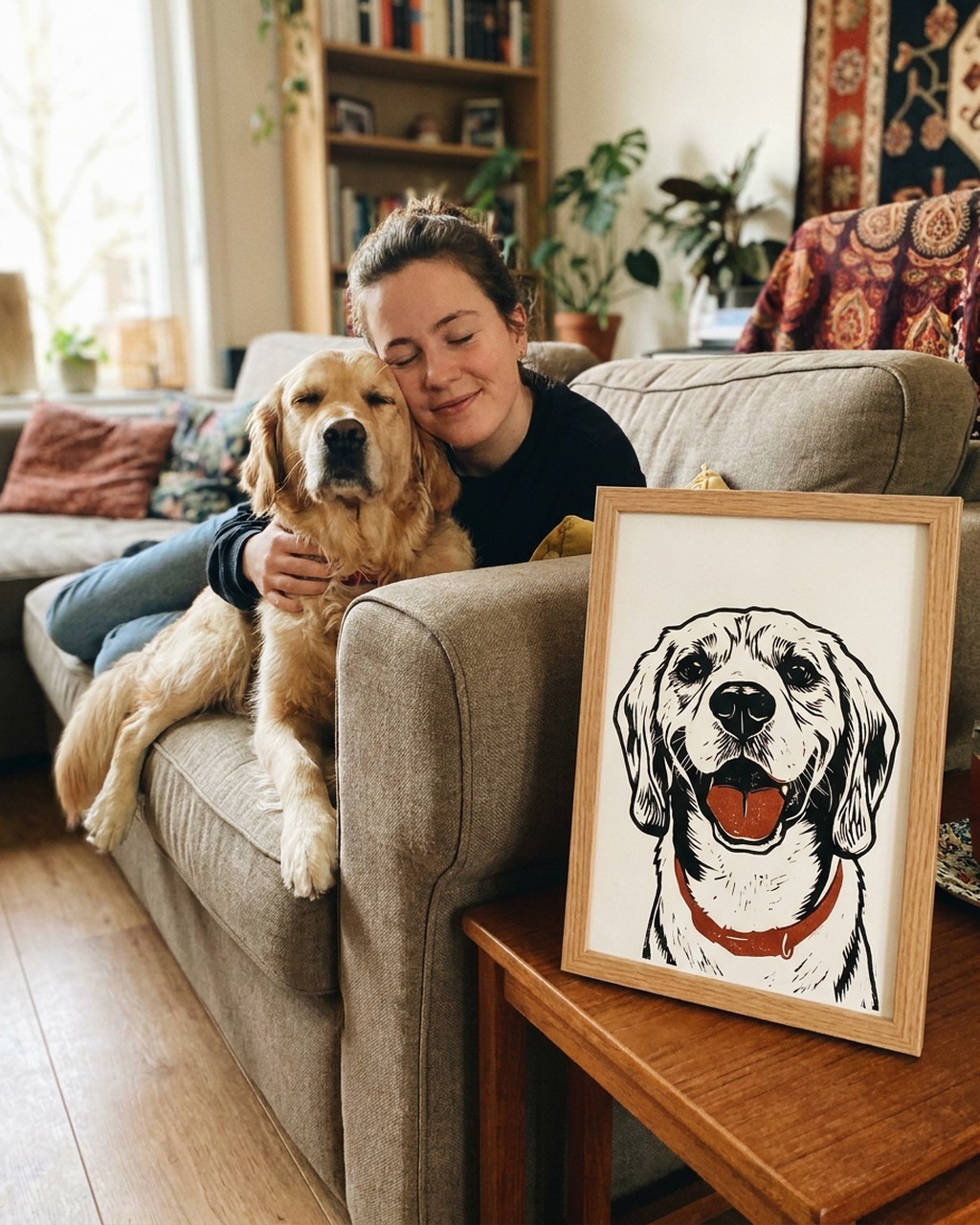 Linocut artwork in a real home