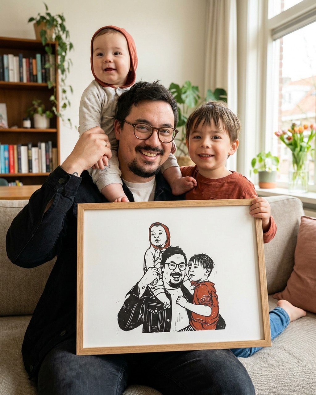 Linocut artwork in a real home