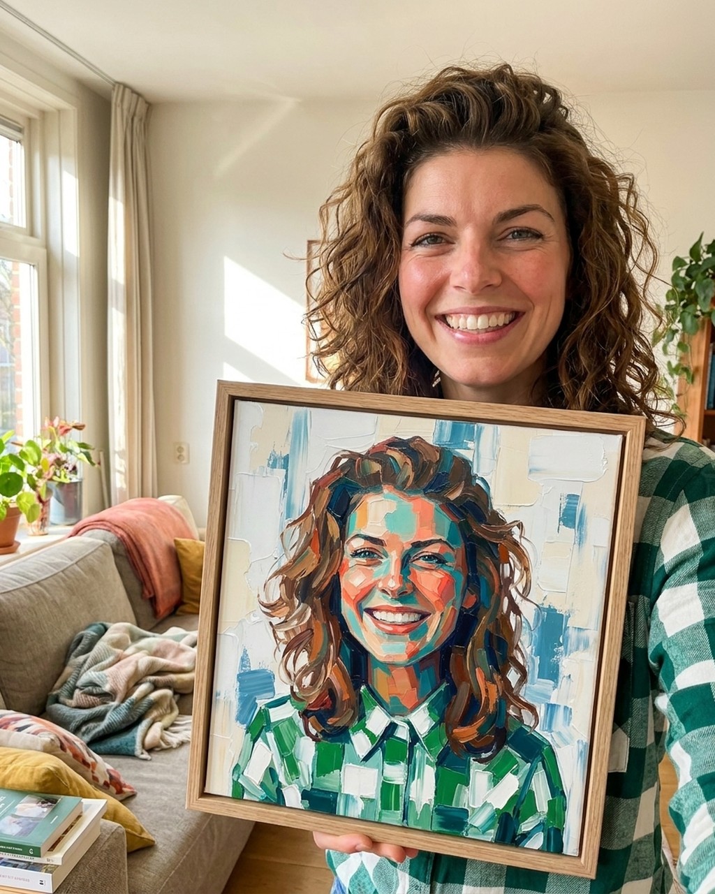 Modern kleurvlak kunstwerk bij iemand thuis