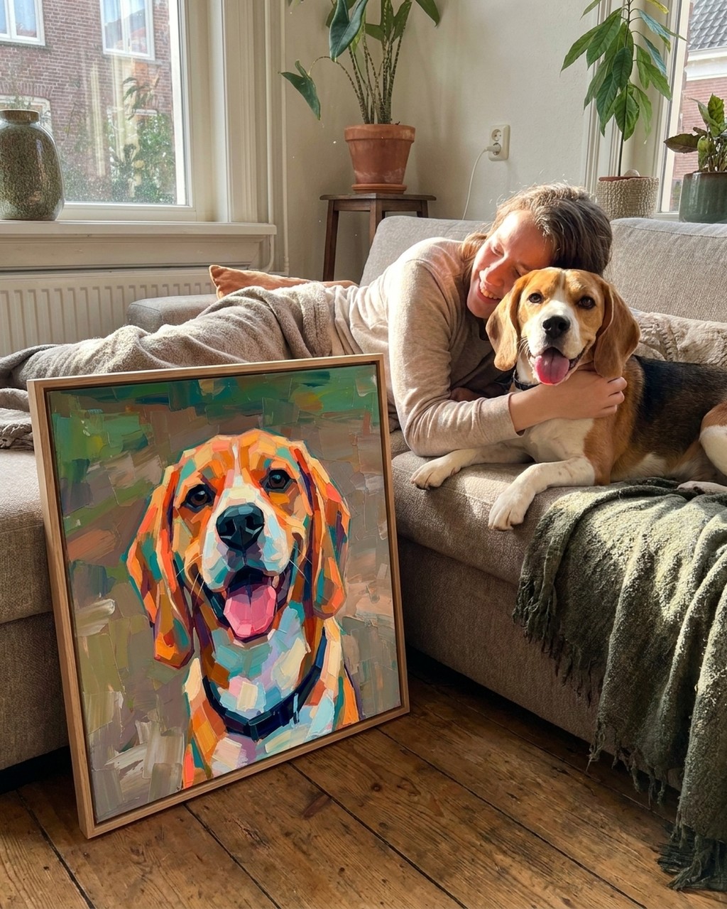 Modern kleurvlak kunstwerk bij iemand thuis