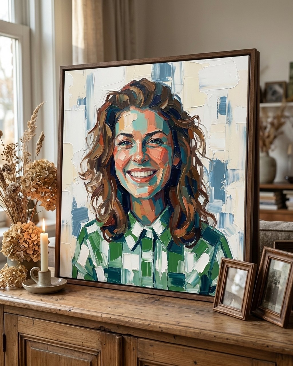 Modern kleurvlak kunstwerk bij iemand thuis