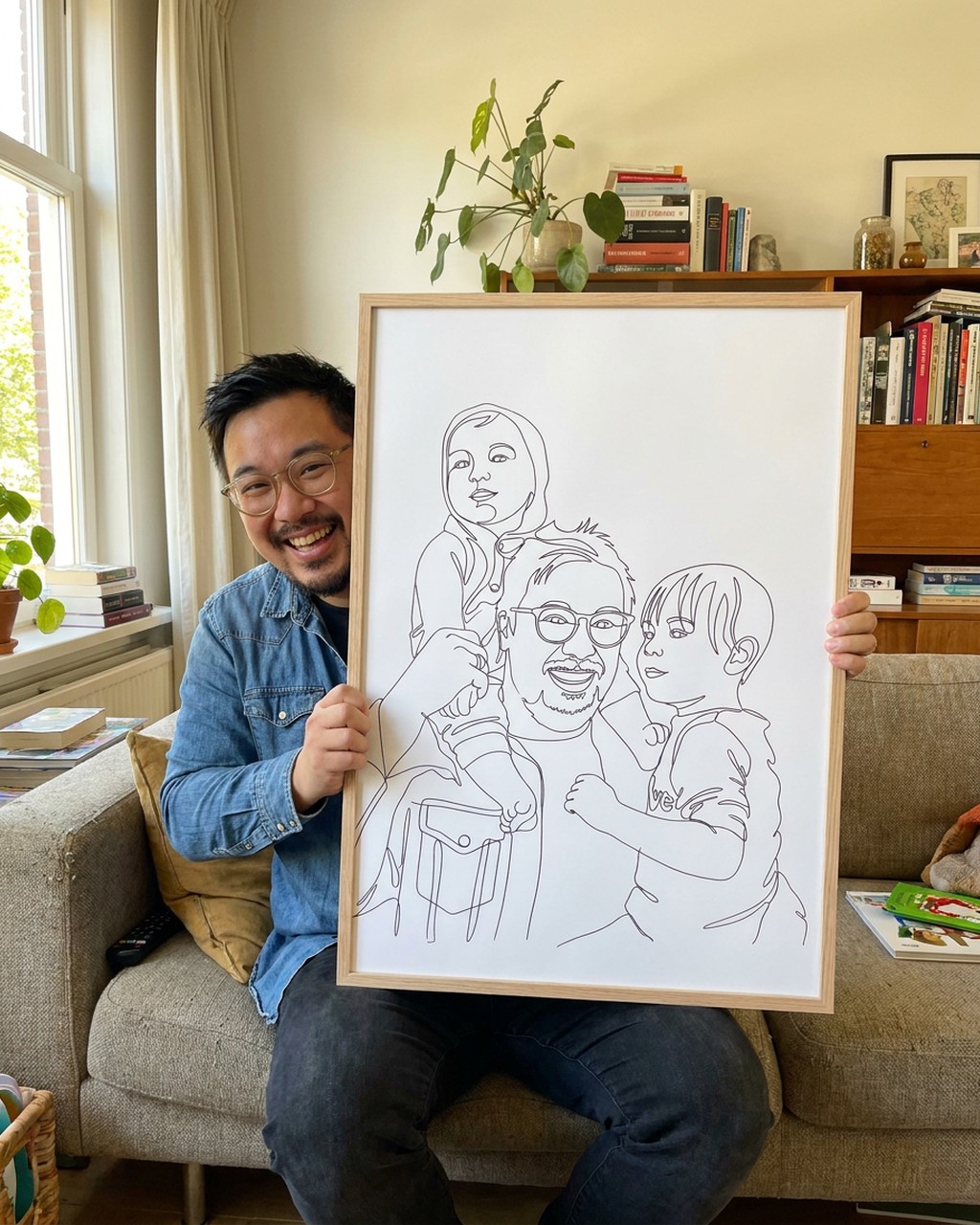 One-line artwork in a real home