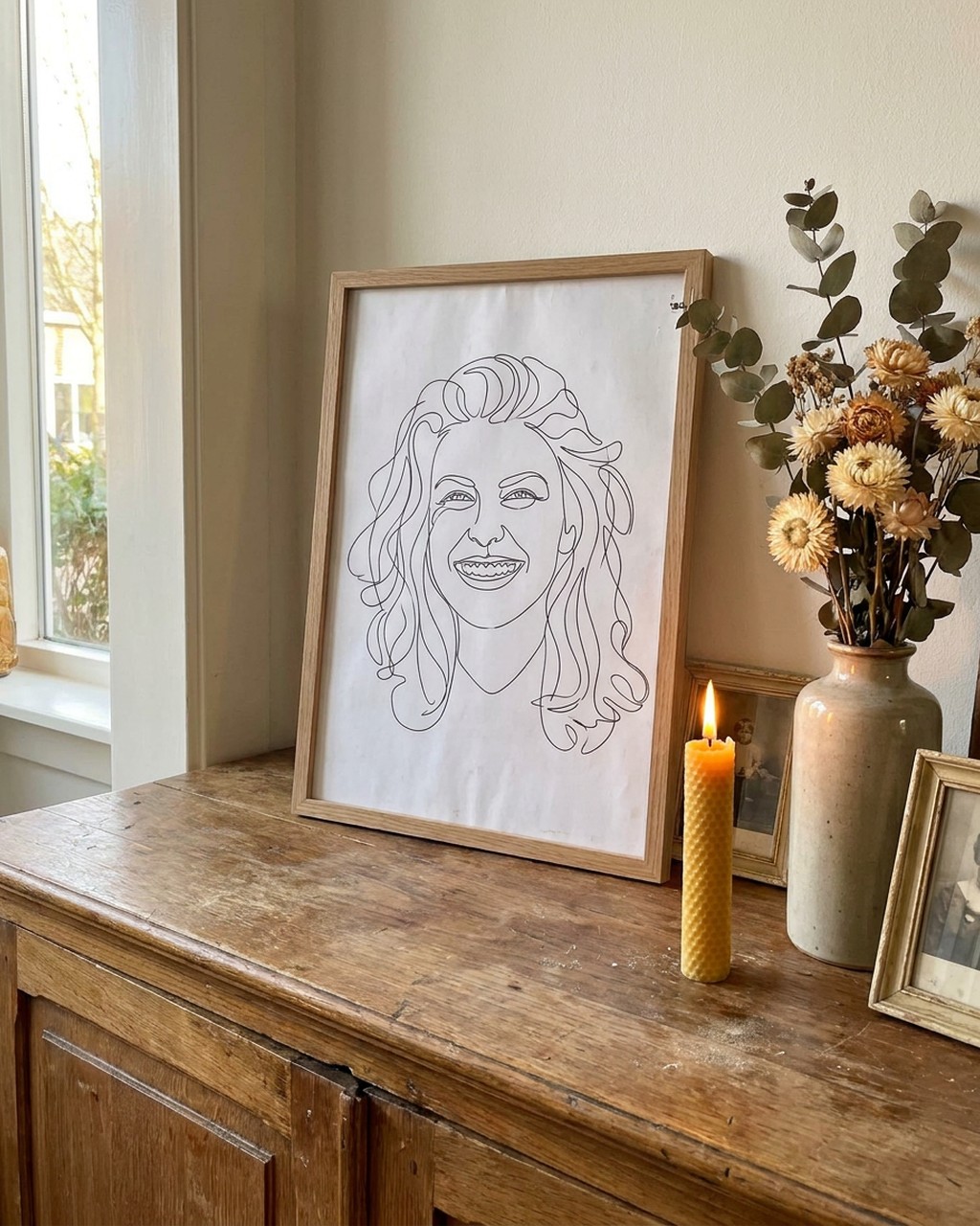 One-line artwork in a real home