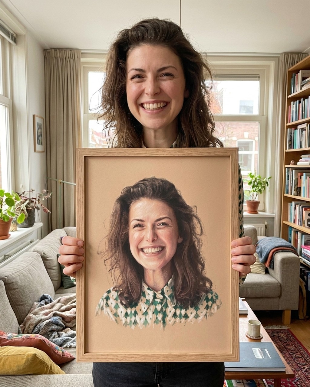Person artwork in a real home