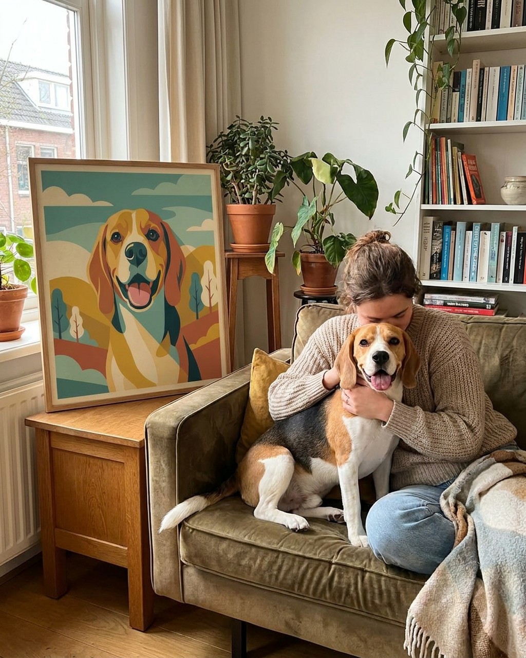 Retro travel poster artwork in a real home