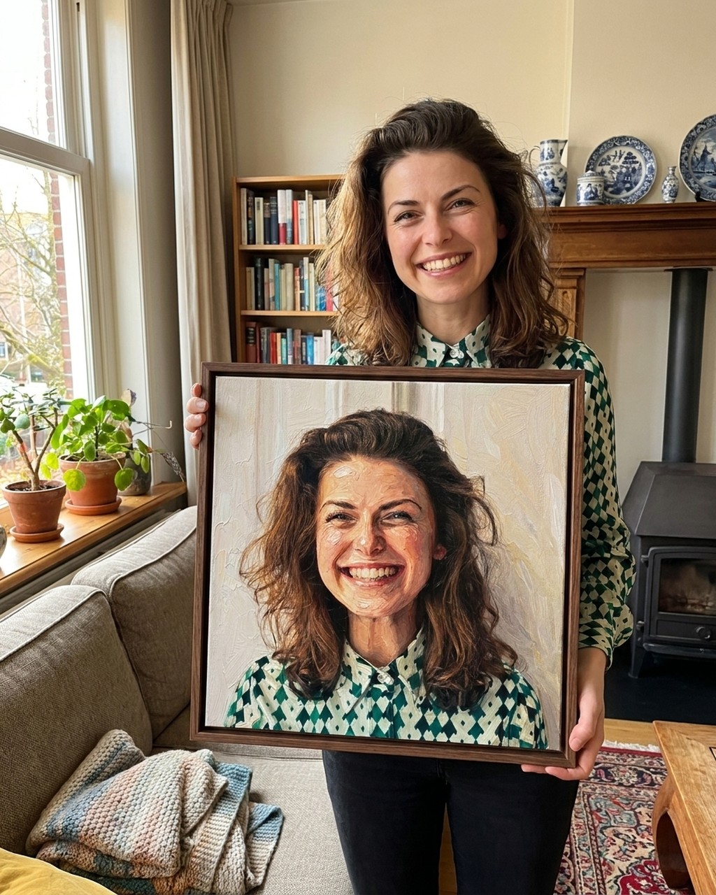 Person artwork in a real home