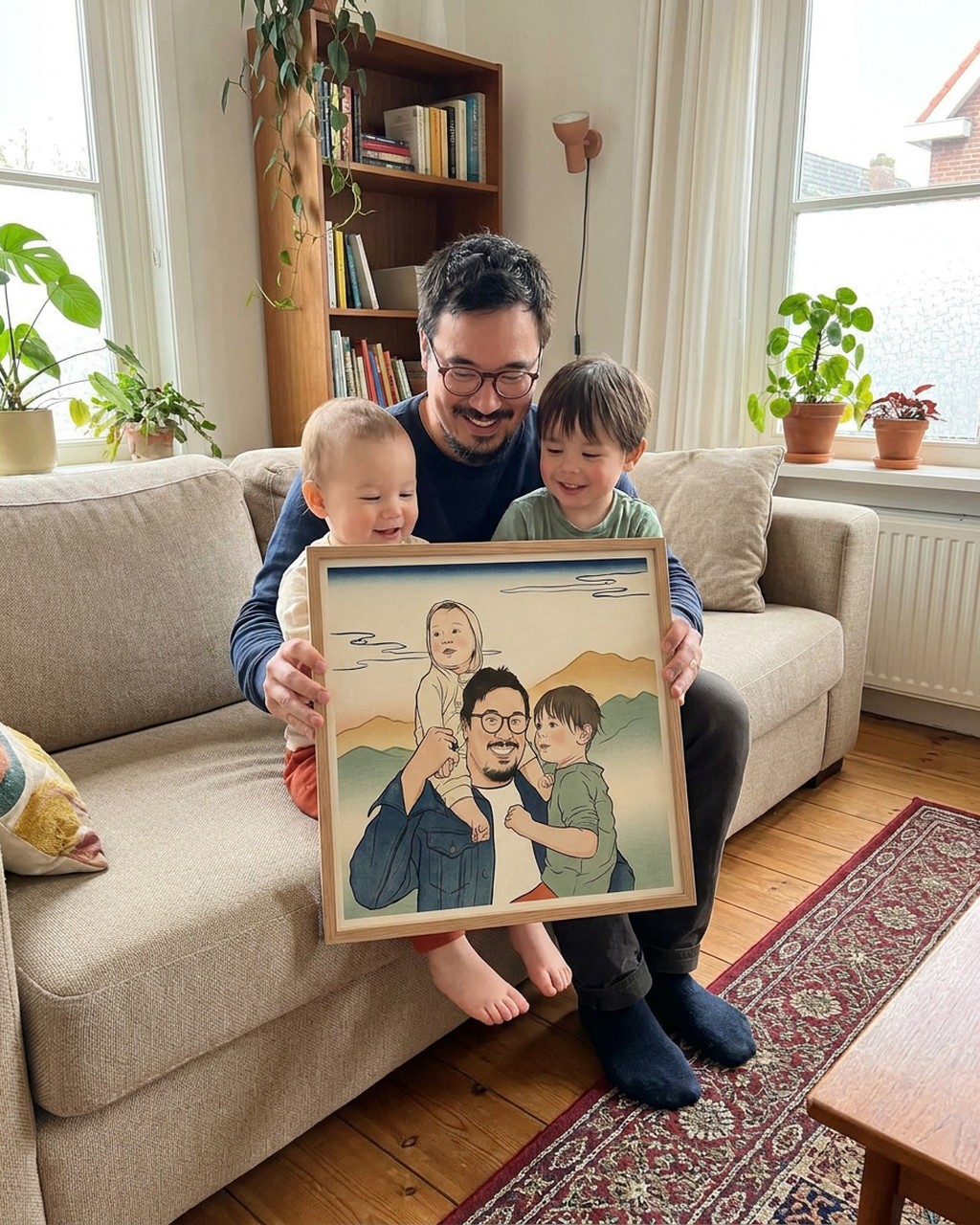 Japanese woodblock artwork in a real home