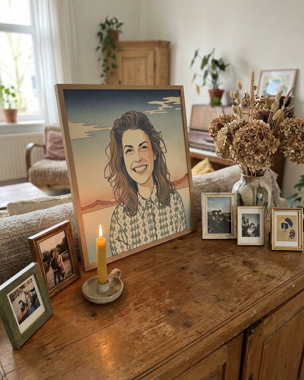 Japanese woodblock artwork in a real home
