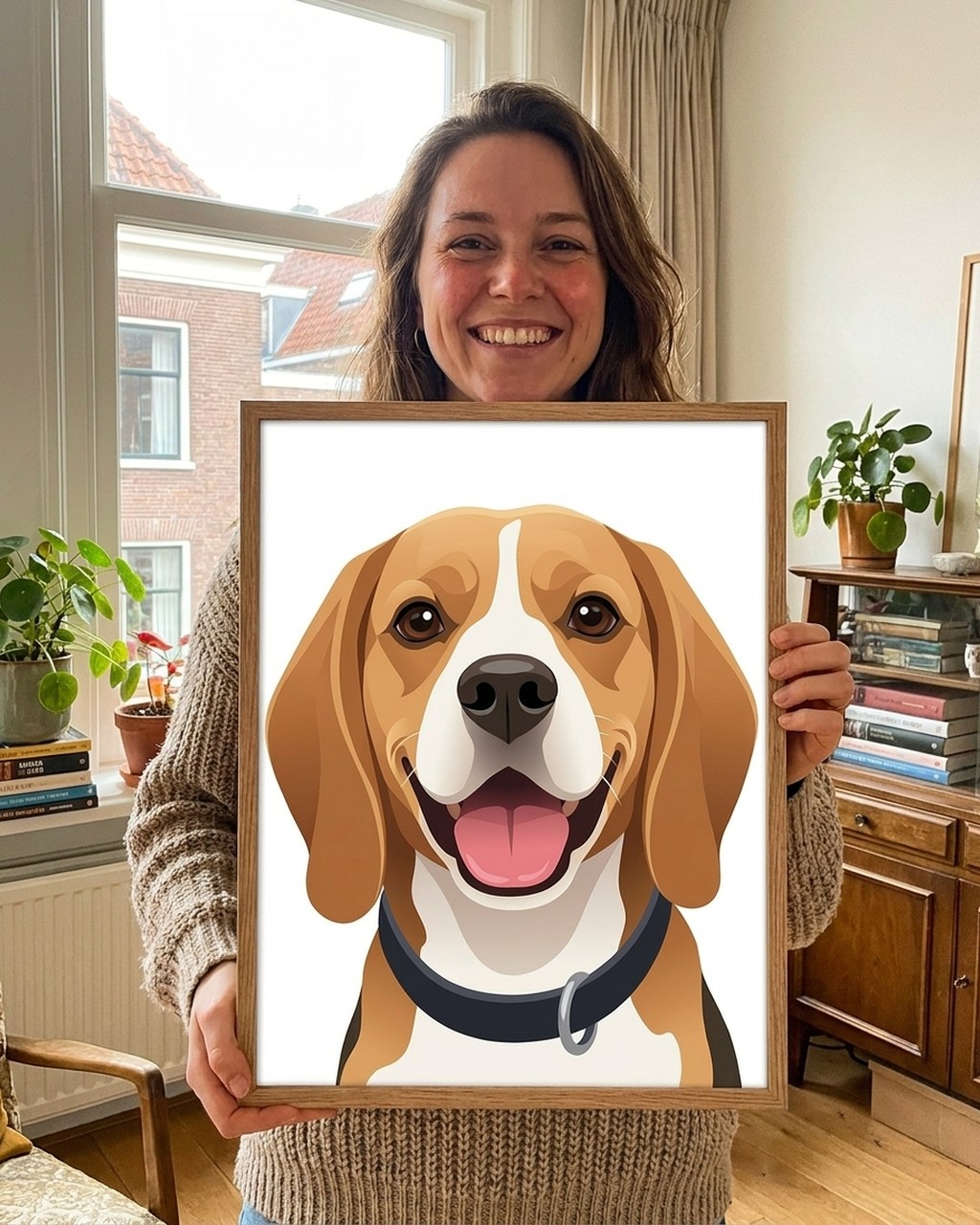 Cartoon kunstwerk bij iemand thuis
