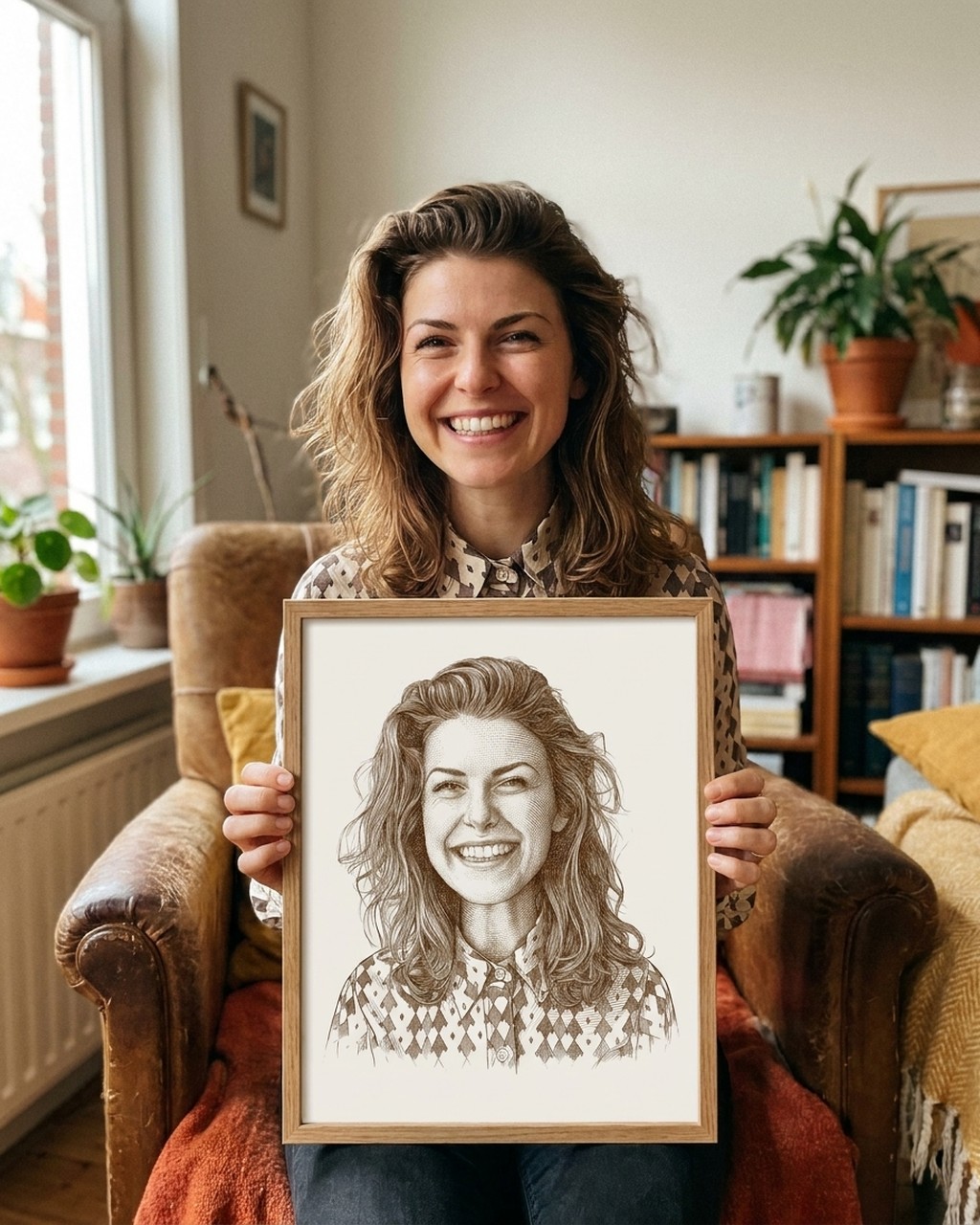Vintage etching artwork in a real home