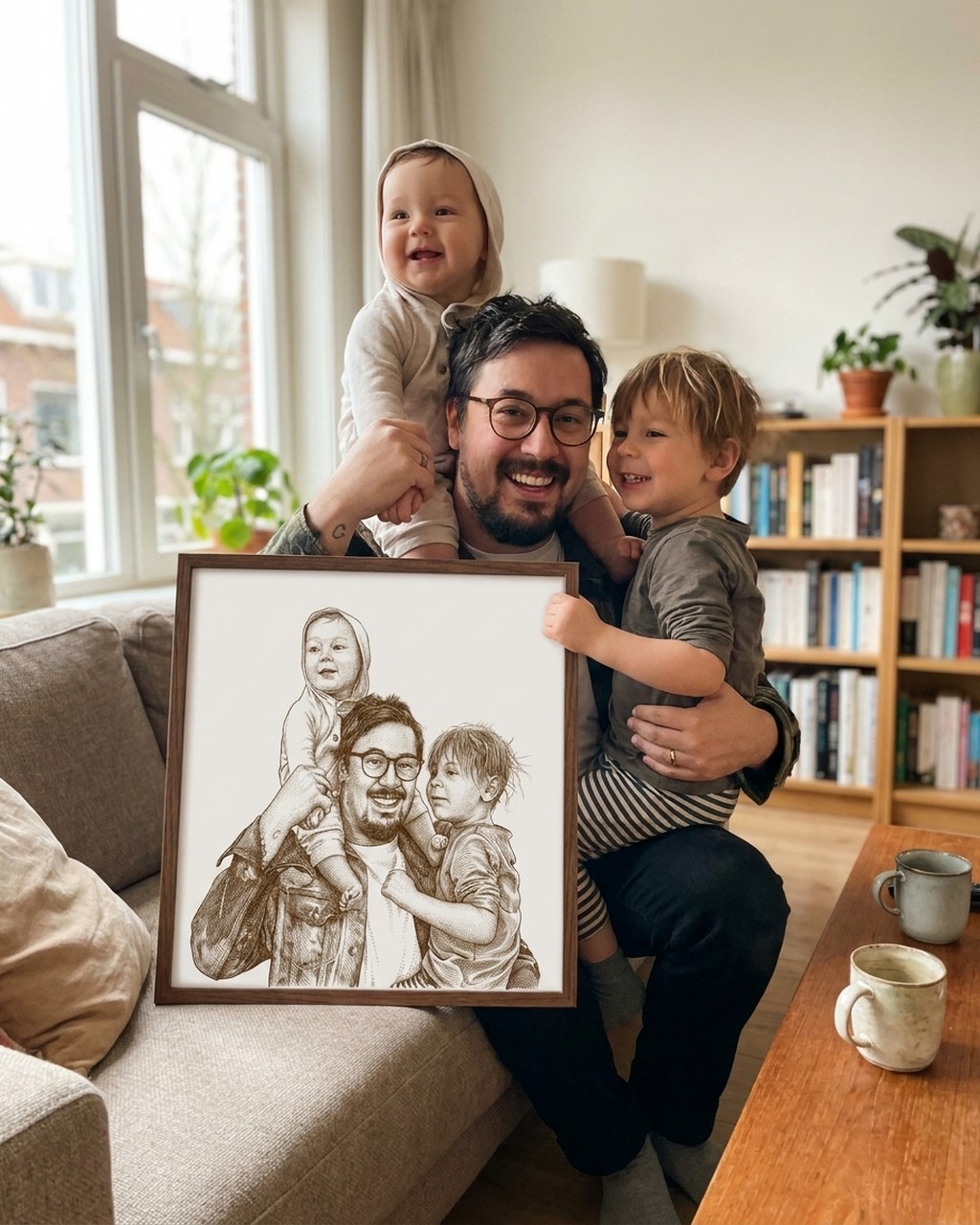 Vintage etching artwork in a real home