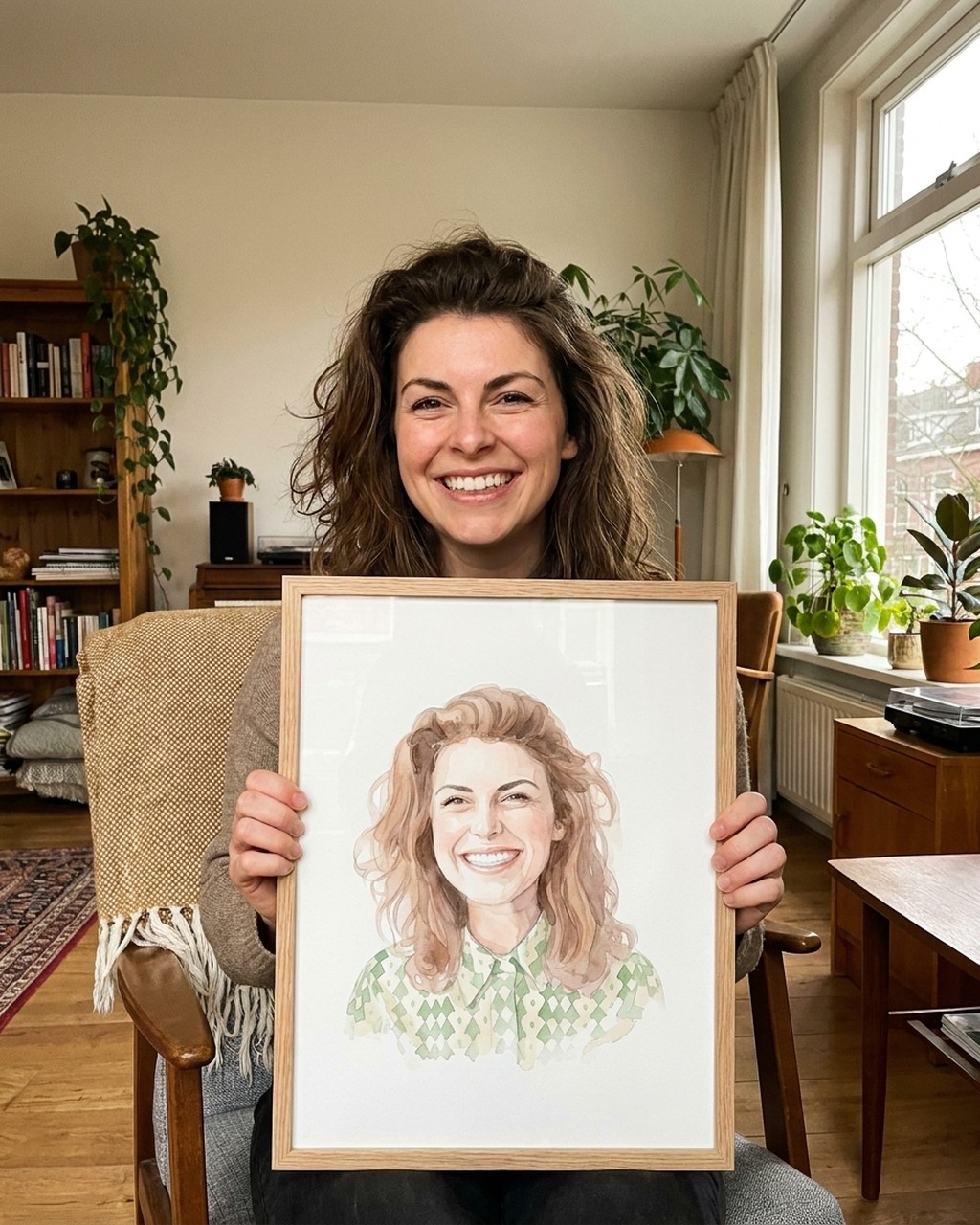 Person artwork in a real home